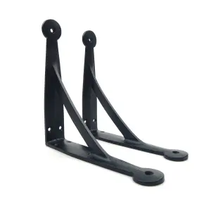 Oakcrafts - Antique Cast Iron Gallows Shelf Brackets in Epoxy Black Finish - 180mm x 180mm