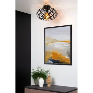 Lucide Wolfram Modern Flush Ceiling Light 30cm - 1xE27 - Black