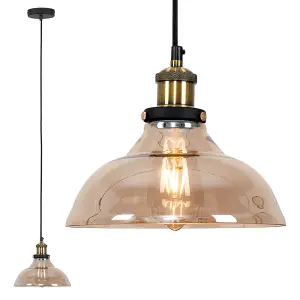 ValueLights Wallace Industrial Black and Gold Amber Glass Pendant Ceiling Light