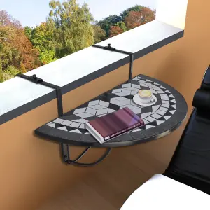 Berkfield Hanging Balcony Table Black and White Mosaic