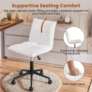 Yaheetech Armless Desk Chair with Adjustable Seat Height - White