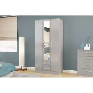 Birlea Lynx 3 Door 2 Drawer Wardrobe With Mirror Grey