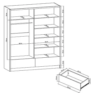 Aria II Mirrored Sliding Two Door Wardrobe 180cm in White Gloss