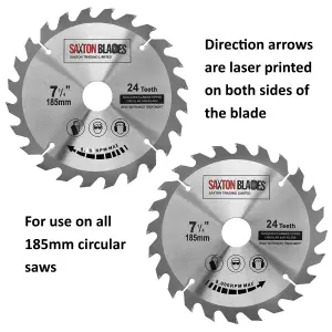 Saxton TCT18524T TCT Circular Saw Blade 185mm x 24 Teeth x 30mm Bore + 16, 20 and 25mm Rings