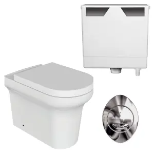 Starlyn Ceramic Back to Wall Toilet Pan with Soft Closing Seat, Cistern & Flush Button