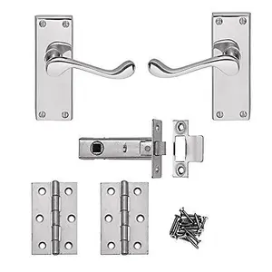 5 Sets of Victorian Scroll Latch Door Handles Polished Chrome Hinges & Latches Pack Sets 120MM X 40MM