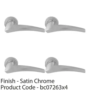 4 PACK - Premium Elegant Curve Door Handle Set - Satin Chrome Bar Lever on Round Rose