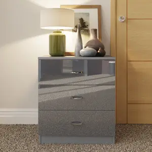 Grey Gloss 3 Drawer Chest Bedside Table Nightstand