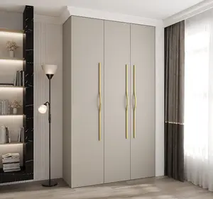 Elegant Cashmere Como 3 Hinged Door Wardrobe H2460mm W1400mm D500mm, Three Doors, Eleven Shelves, Two Hanging Rails, Gold Handles