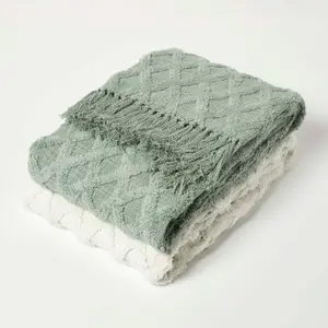 Homescapes Green Diamond Cotton Tufted Throw 125 x 150 cm