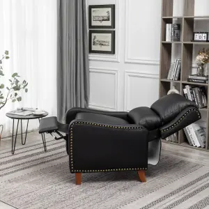 Recliner Upholstered Armchair PU Leather Padded Comfy Sofa Lounge Chair, Push Back Recliner with Rivet Decoration - Black