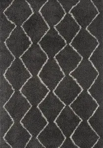 Moroccan Dark Grey Shaggy Living Room Rug 840