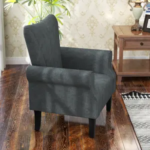 HOMCOM Armchair, Upholstered Modern Accent Chair with Wood Legs, Grey