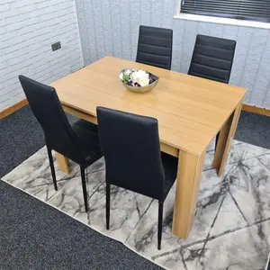 Dining Table and 4 Chairs Oak Effect Wood 4 Black Leather Chairs Dining Room