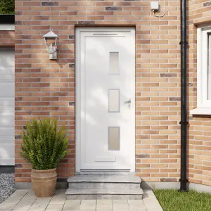 Fortia Kilifi Frosted Glazed White LH External Front Door set, (H)2085mm (W)840mm