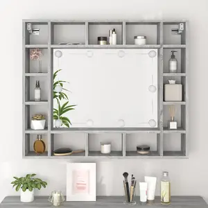 Berkfield Mirror Cabinet with LED Grey Sonoma 91x15x76.5 cm