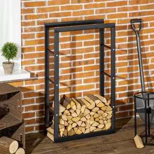 HOMCOM 100cm Metal Firewood Log Holder Rack Elevated Design, Base Side Rails