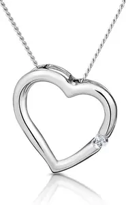 Diamond Heart Pendant Necklace 0.03Ct 9K White Gold