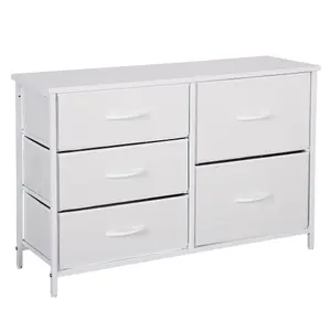 - White Chest Of Drawers With Metal Frame, 5 Large Deep Fabric Drawers Organiser Storage