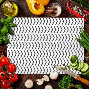 Textured Glass Chopping Board Black Herringbone Design - Medium