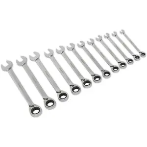 12-Piece Reversible Ratchet Spanner Set - Metric 12 Point Combination Tools