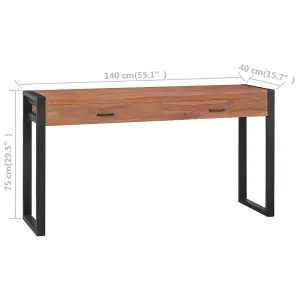 Berkfield Desk with 2 Drawers 140x40x75 cm Recycled Teak Wood