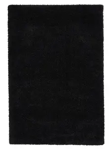 Black Plain Shaggy Modern Easy to Clean Rug for Living Room Bedroom and Dining Room-160cm X 220cm