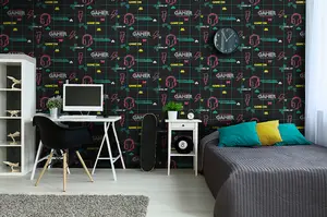 Gamer Black/Neon Pink Children's Wallpaper