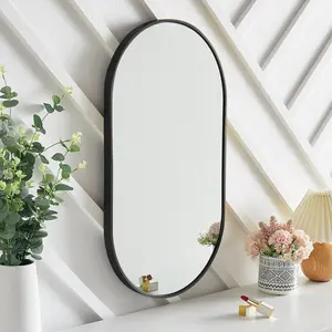 Oval Metal Wall Mirror Black