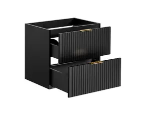 Wall Hung Vanity Unit 600mm Black Bathroom Cabinet with Drawers Ribbed Textured Floating Adel