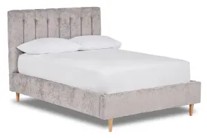 Eternal Contemporary Button-Backed Fabric Bed Base Only 5FT King- Pavia Silver