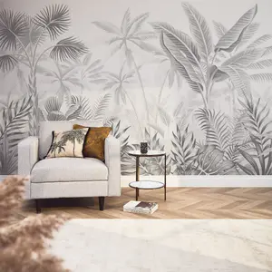 Jungle Escape Mural In Pale Grey (300cm x 240cm)