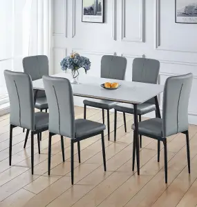 Hallowood Furniture Cullompton Large Rectangular Dining Table (1.6m) with 6 Grey Faux Leather Chairs