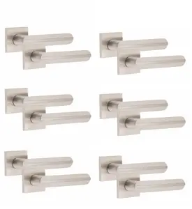 6 Pair Modern Lima Design Satin Nickel Premium Door Handles Square Rose - Golden Grace