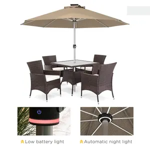 Outsunny Solar Patio Garden Parasol with Lights for Outdoor, Khaki