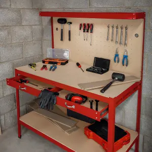 Workbench with Pegboard, Drawer and Light - Red