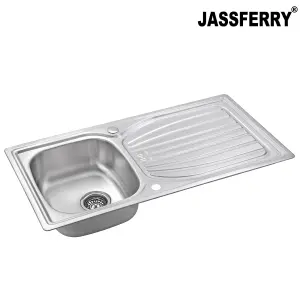 JASSFERRY Stainless Steel Kitchen Sink Single Bowl Reversible Drainer, Top Overflow Hole Design, 980 x 510 mm