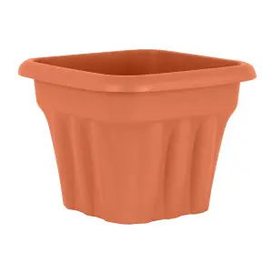 Wham 4x Vista Terracotta Plastic Planter, Square Garden Plant Pot, Small Floor Pot (33cm, 16L, Pack of 4)