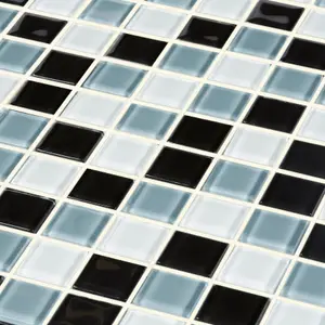 Tarente Black, grey & white Gloss Glass effect Glass Mosaic tile, (L)300mm (W)300mm