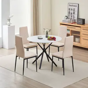 Seattle Dining Table with 4 Champaigne Emily Leather Chairs