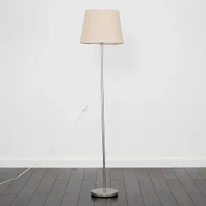 ValueLights Modern Floor Lamp In Brushed Chrome Metal Finish With Beige Shade