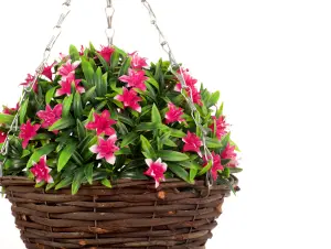 Best Artificial 28cm Pink Lily Hanging Basket Flower Hanging Basket - Suitable for Outdoor Use - Weather & Fade Resistant