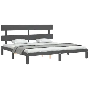 Berkfield Bed Frame with Headboard Grey 200x200 cm Solid Wood