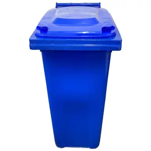 140L Blue Coloured Wheelie Bin Compact Sized Ideal For Small Gardens Complete With Rubber Wheels & Lid