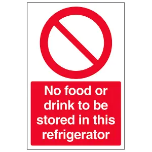 No Food Or Drink To Be Stored In Refrigerator Catering Sign - Adhesive Vinyl - 200x300mm (x3)