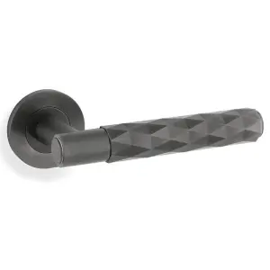 PAIR Diamond Lever On Round Rose Door Handle - Dark Bronze Concealed Screw