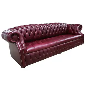 Chesterfield 4 Seater Old English Burgandy Leather Sofa Bespoke In Buckingham Style