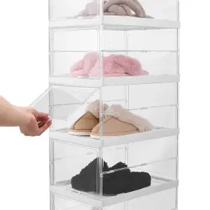 6 Tier Transparent Stackable Foldable Shoe Storage box Shoe Organiser