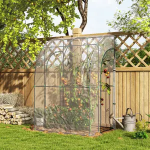 Outsunny 143x118x212cm Walk-In Lean to Wall Tunnel Plastic Greenhouse with Doors