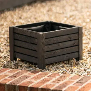 Primrose Wooden Grey Square Cube Patio Timber Planter Garden Flower Pot Planter 38cm